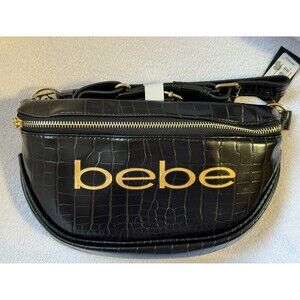 BEBE Josephine Croc Convertible Sling Belt Fanny Pack Bag - Black
